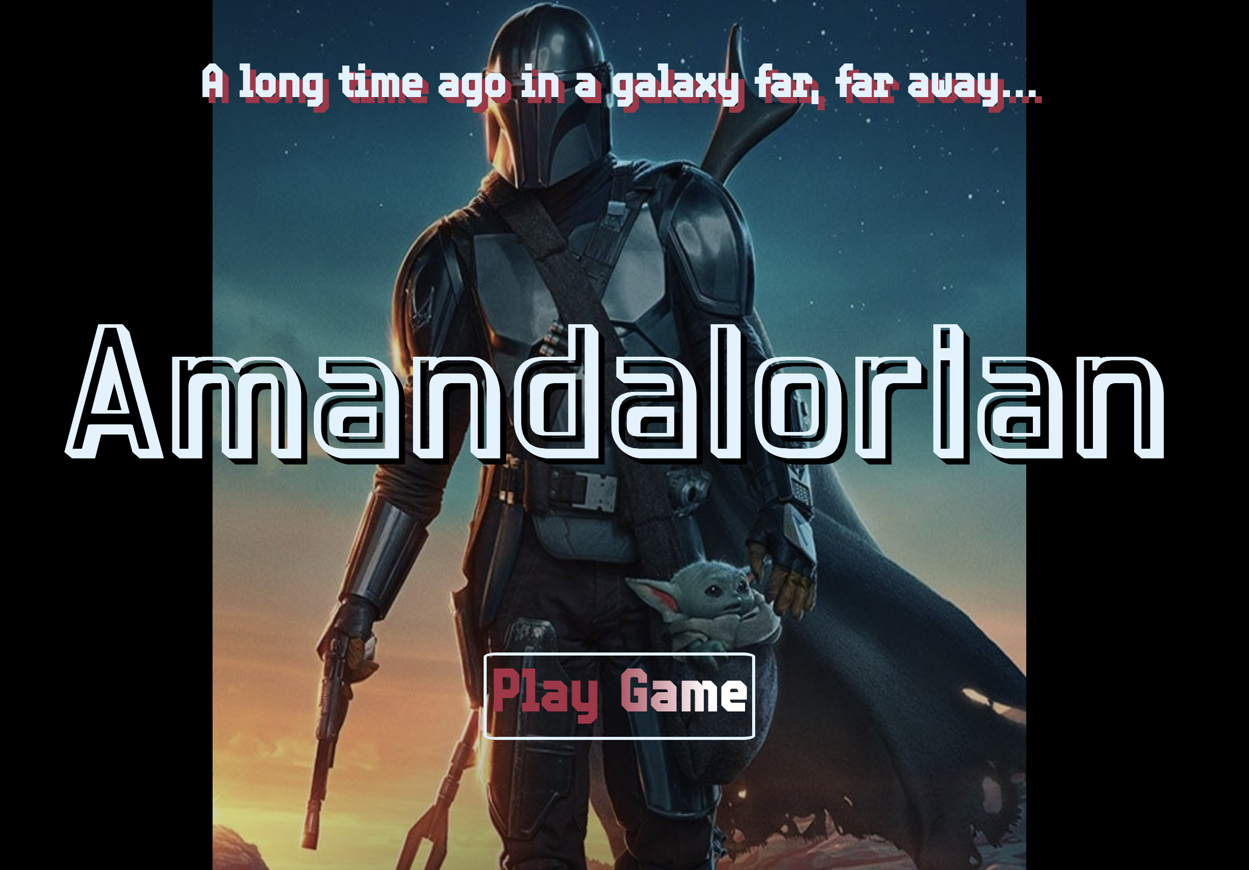 Screen shot of Amandalorian game, Mando from Disney with Baby Yoda