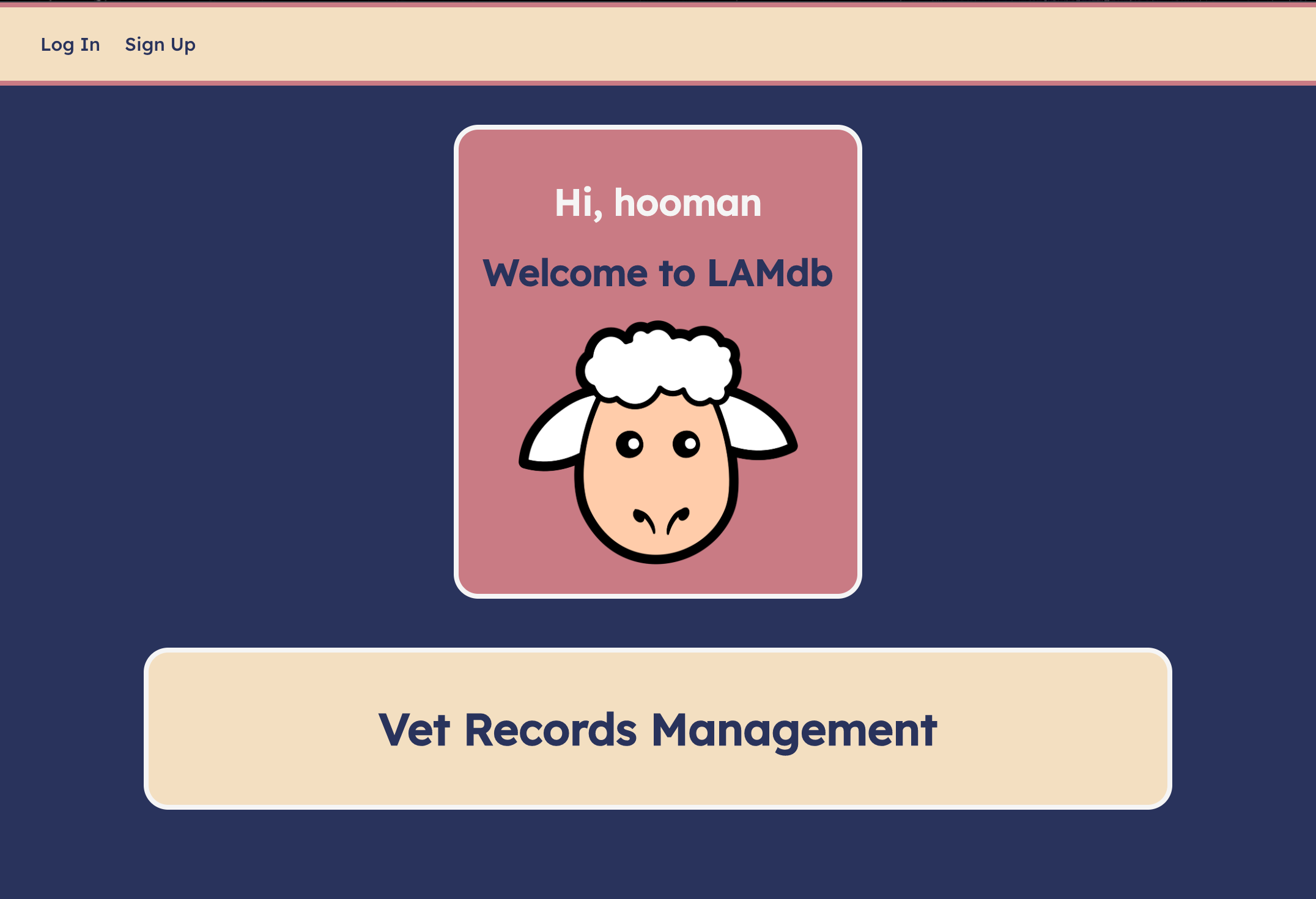 Screen shot of LAMdb, featuring a cute fluffy lamb.